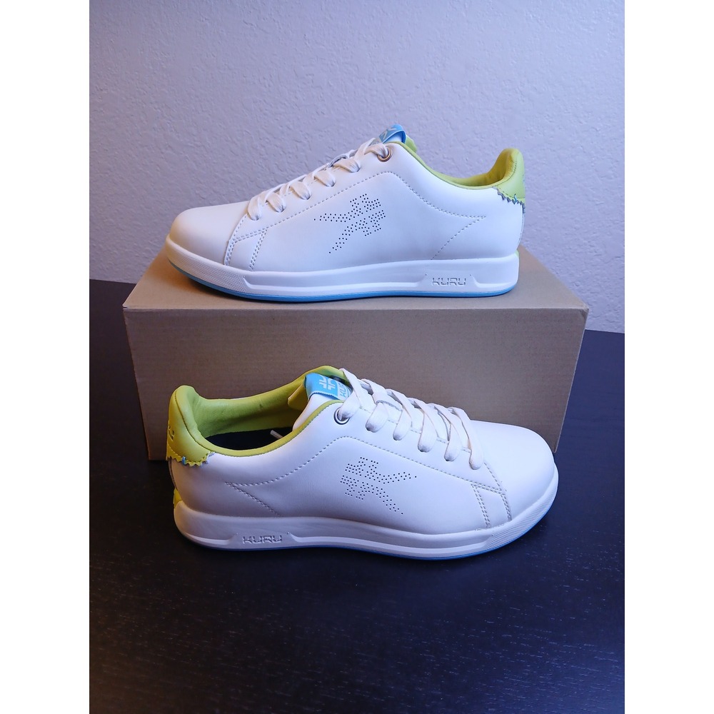 Kuru Roam Women's 6 Bright White Pale Lime Leather Orthopedic Sneakers 20632260